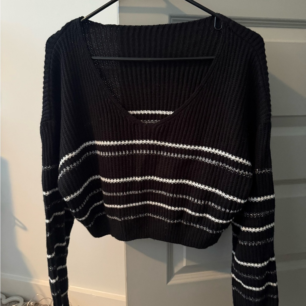 Black and White Striped Knit Sweater